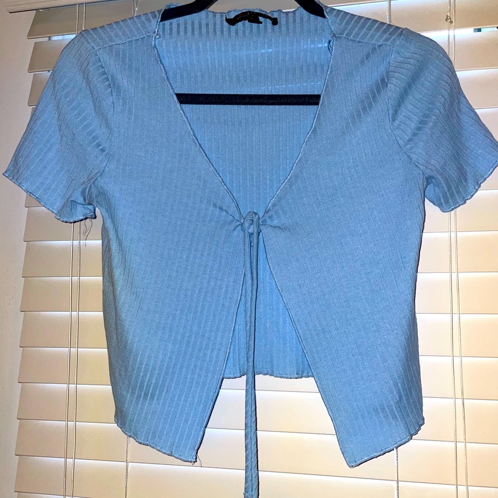Light Blue Front Tie Up Crop Top Shirt